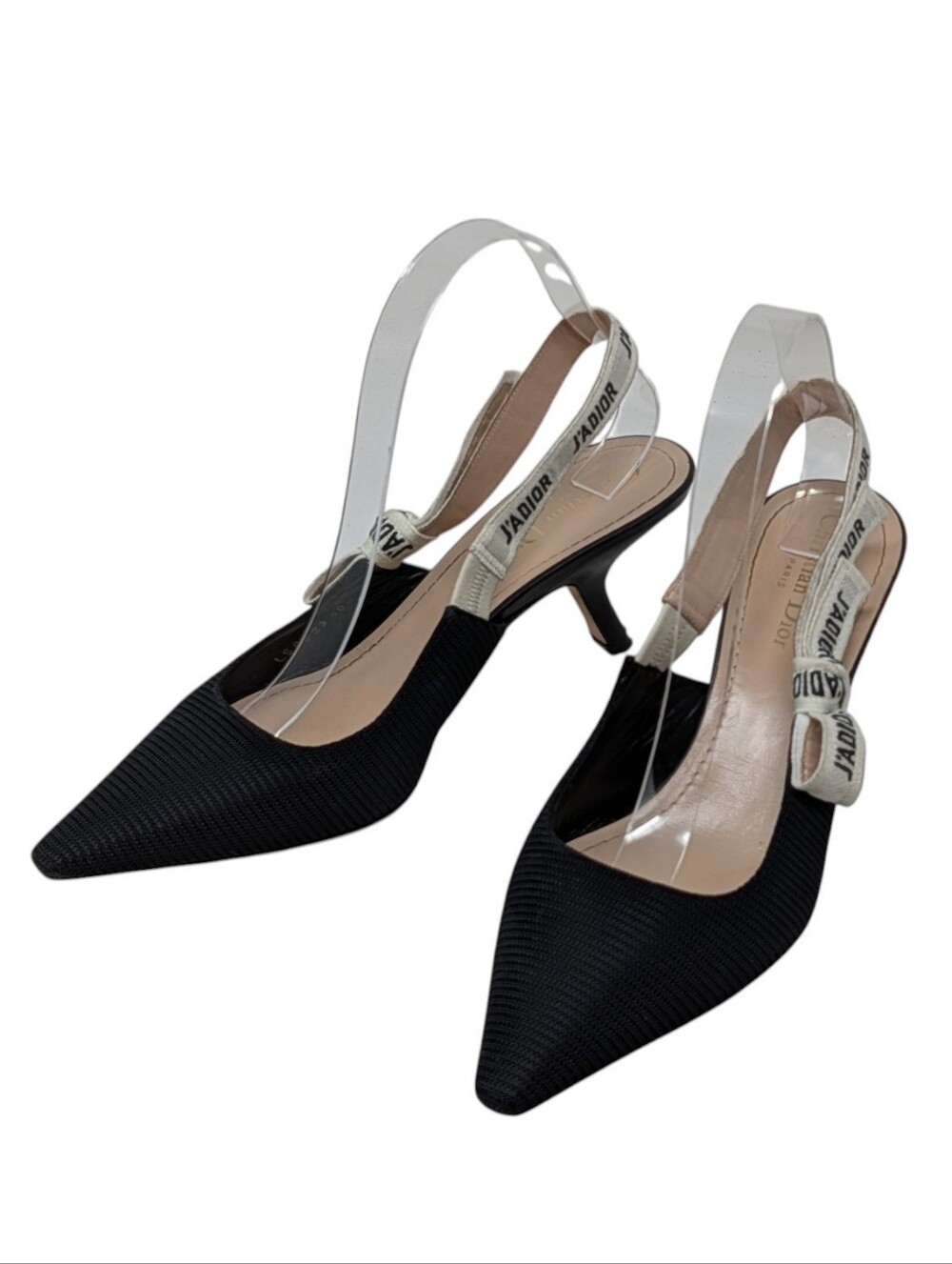 Dior Logo Black Slingback Kitten Heels J'ADIOR Ribbon Pointed Pumps Size EU 40.5 - Picture 2 of 14